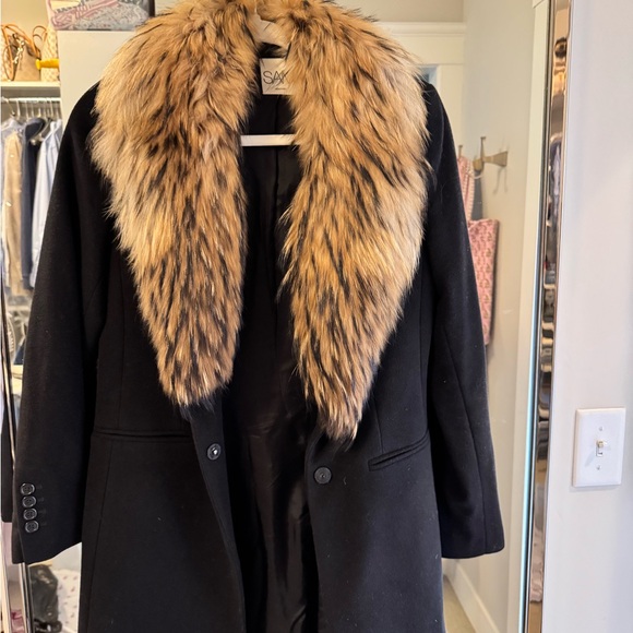 Black Trench Coat with Faux Fur Collar